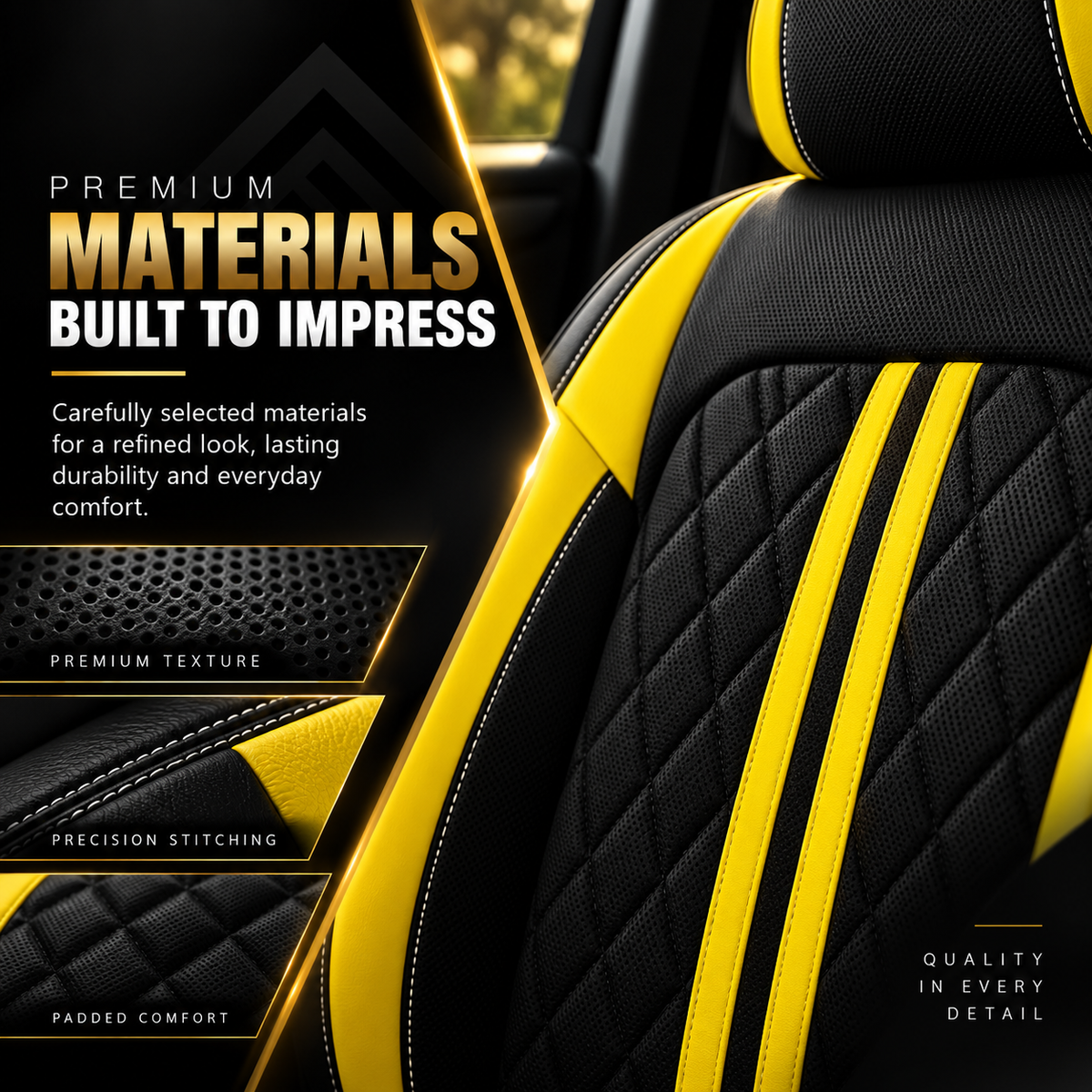 Car Seat Covers – Waterproof Set, Front & Rear, Black & Yellow  | Brackridge