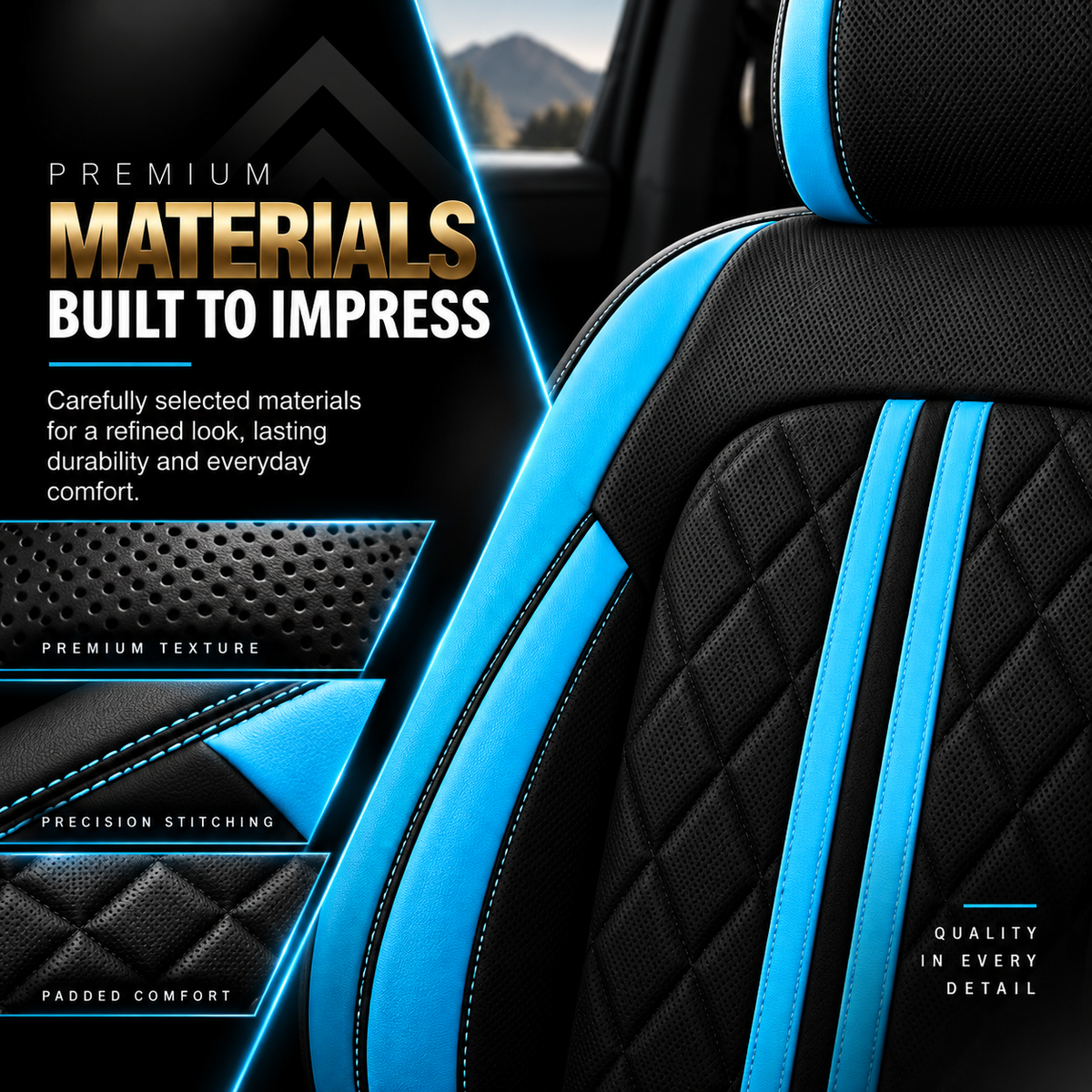 Car Seat Covers – Waterproof Set, Front & Rear, Cyan Blue  | Brackridge