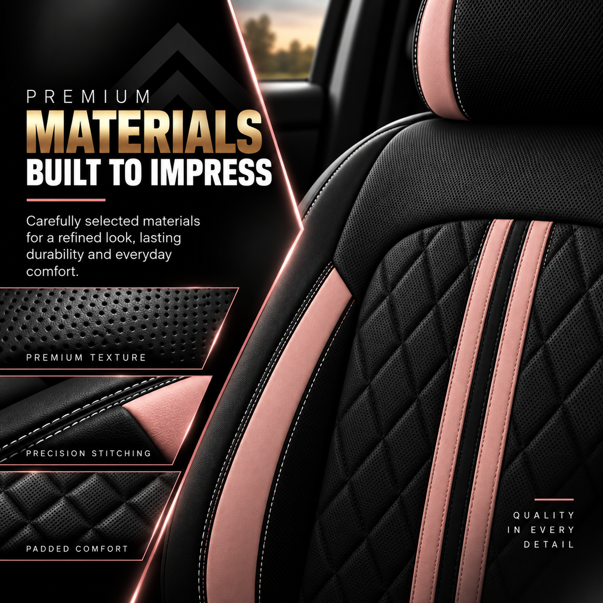 Car Seat Covers – Waterproof Set, Front & Rear, Pink & Black  | Brackridge