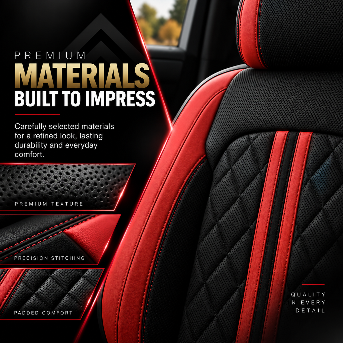 Car Seat Covers – Waterproof Set, Front & Rear,  Black & Red  | Brackridge