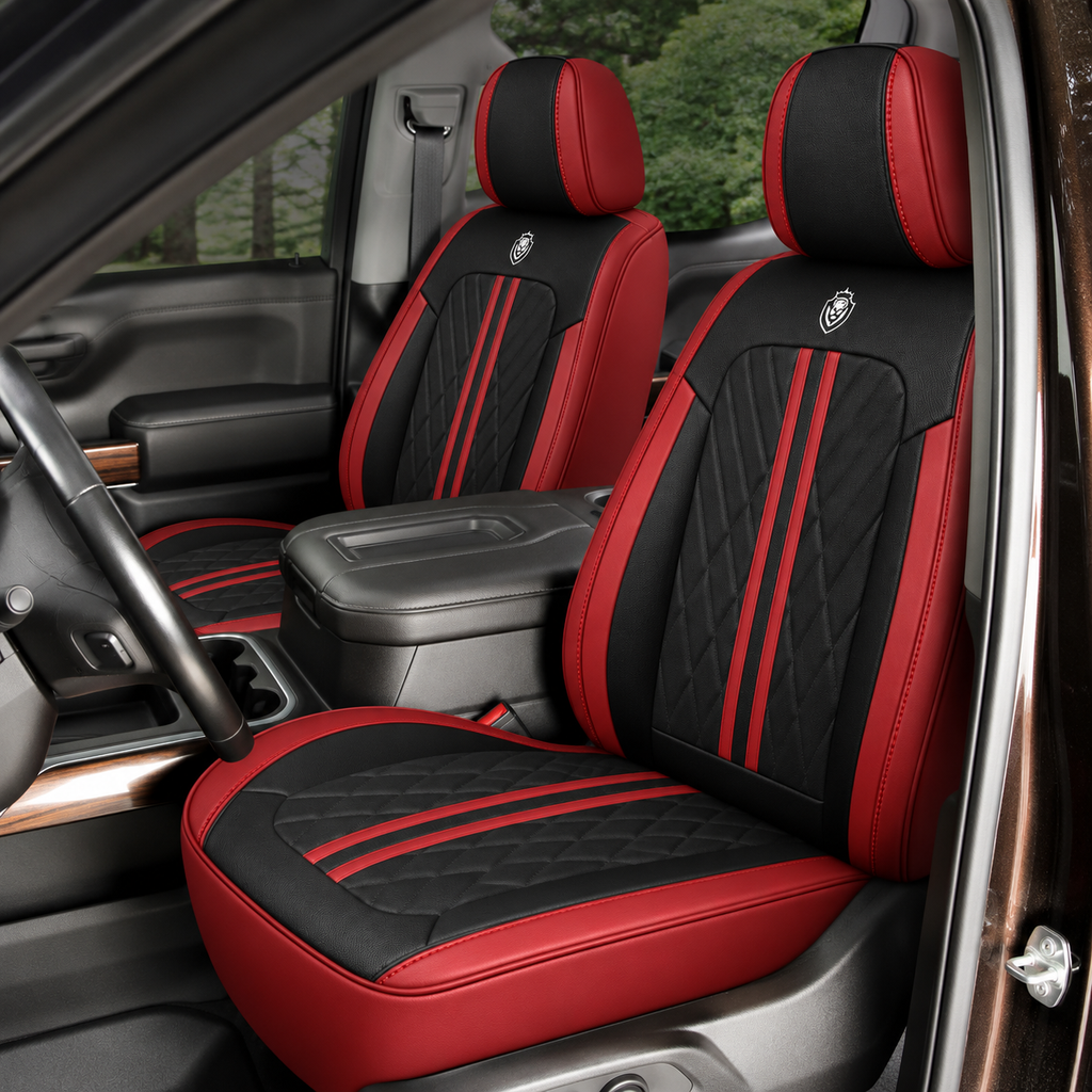 Car Seat Covers – Waterproof Set, Front & Rear,  Black & Red  | Brackridge
