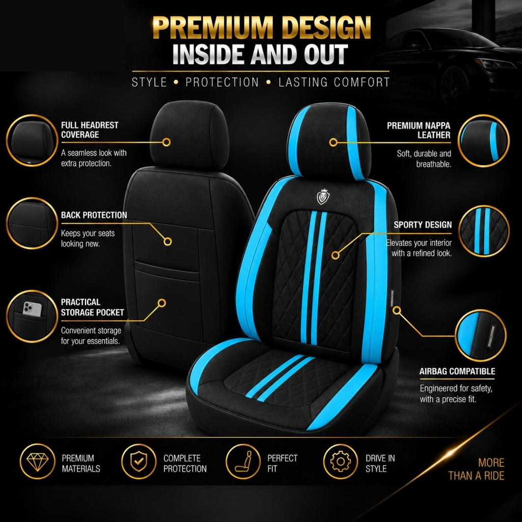 Car Seat Covers – Waterproof Set, Front & Rear, Cyan Blue  | Brackridge