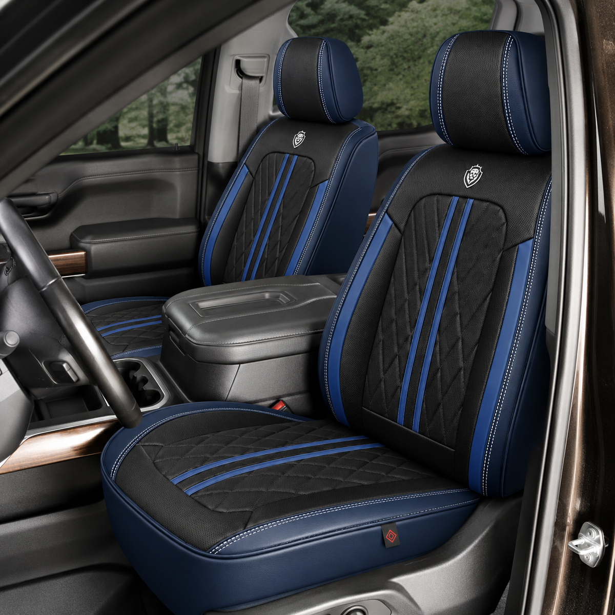 Car Seat Covers – Waterproof Set, Front & Rear, Black & Blue| Brackridge
