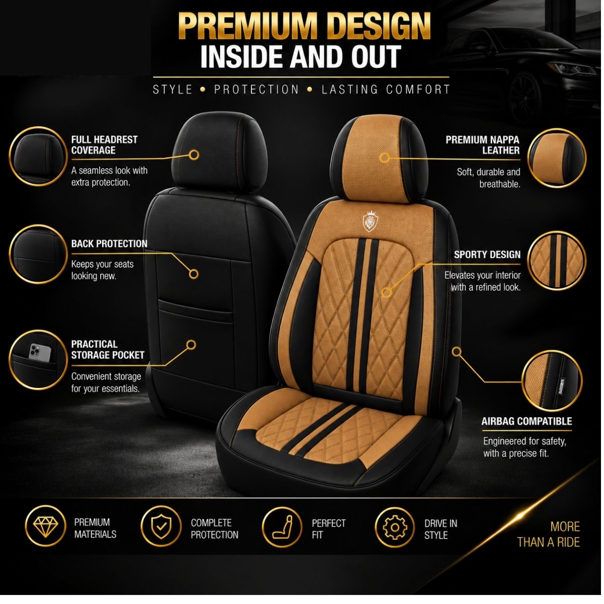 Car Seat Covers – Waterproof Set, Front & Rear, Brown & Black  | Brackridge