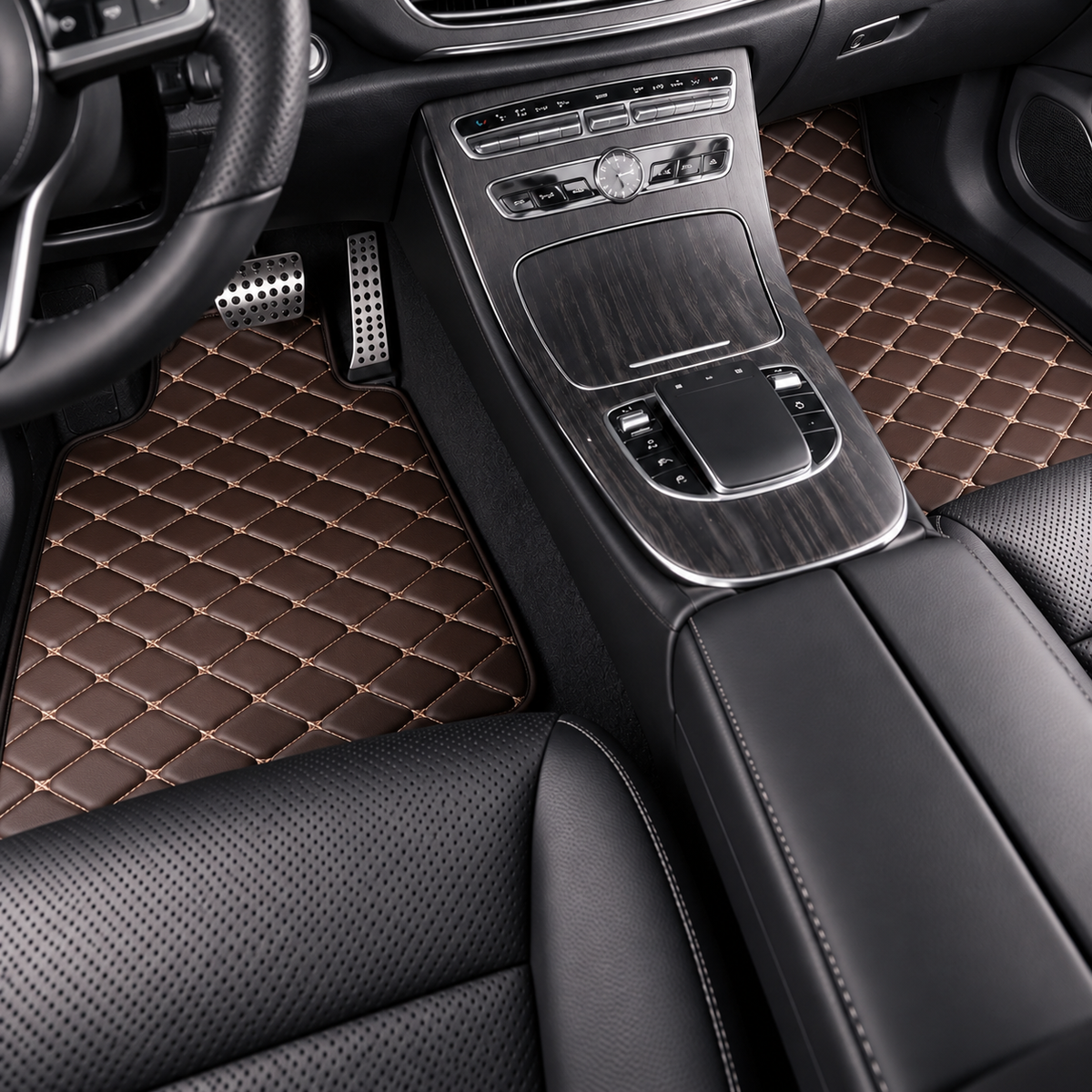 Universal Car Floor Mats Brown  – 5 Piece PU Leather Waterproof Interior Protector Set