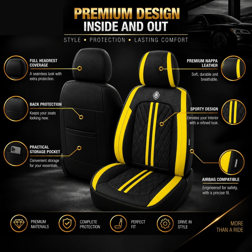 Car Seat Covers – Waterproof Set, Front & Rear, Black & Yellow  | Brackridge