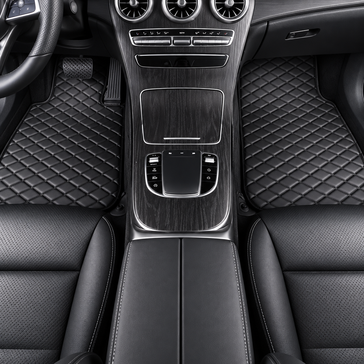 Universal Car Floor Mats Black – 5 Piece PU Leather Waterproof Interior Protector Set