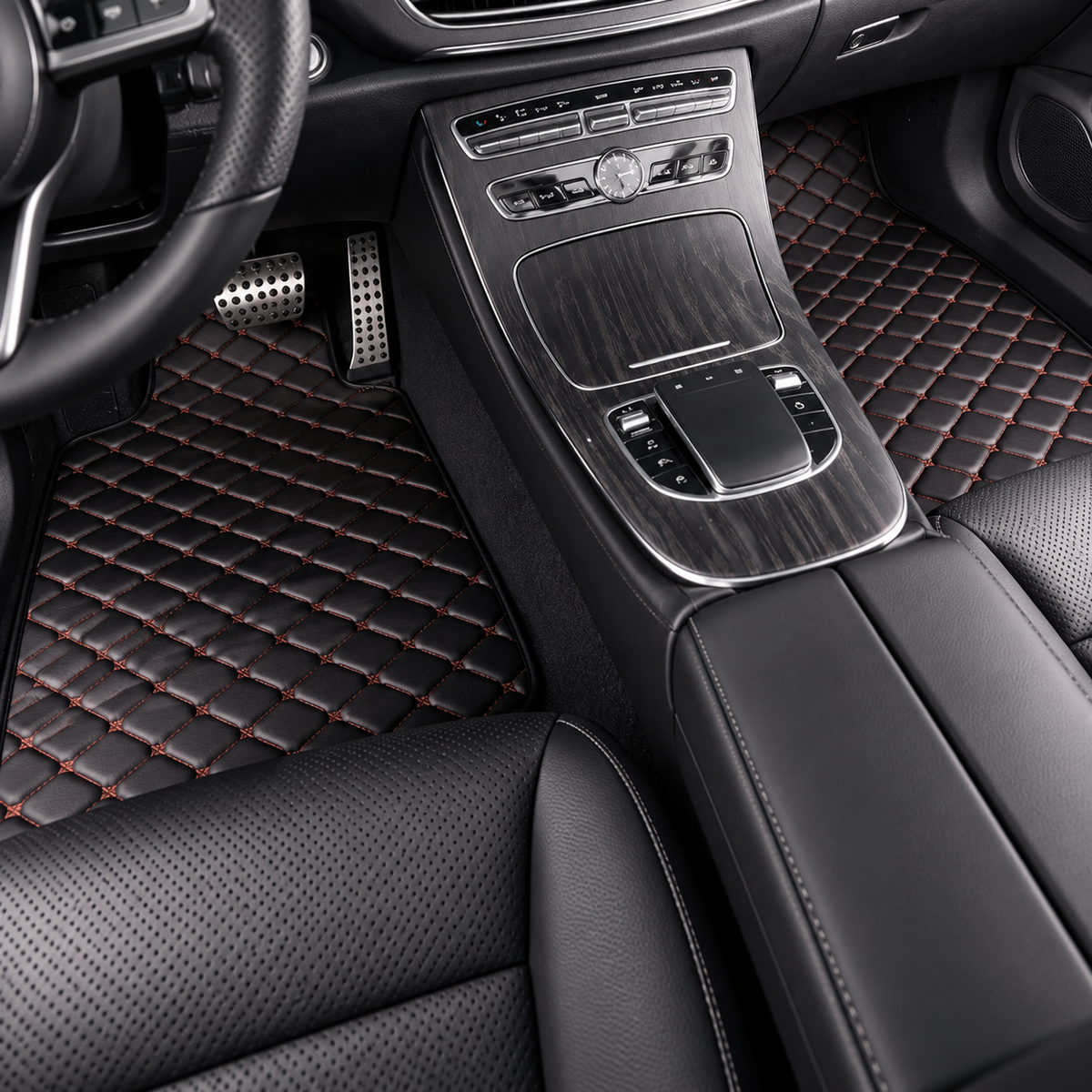 Universal Car Floor Mats Red  – 5 Piece PU Leather Waterproof Interior Protector Set