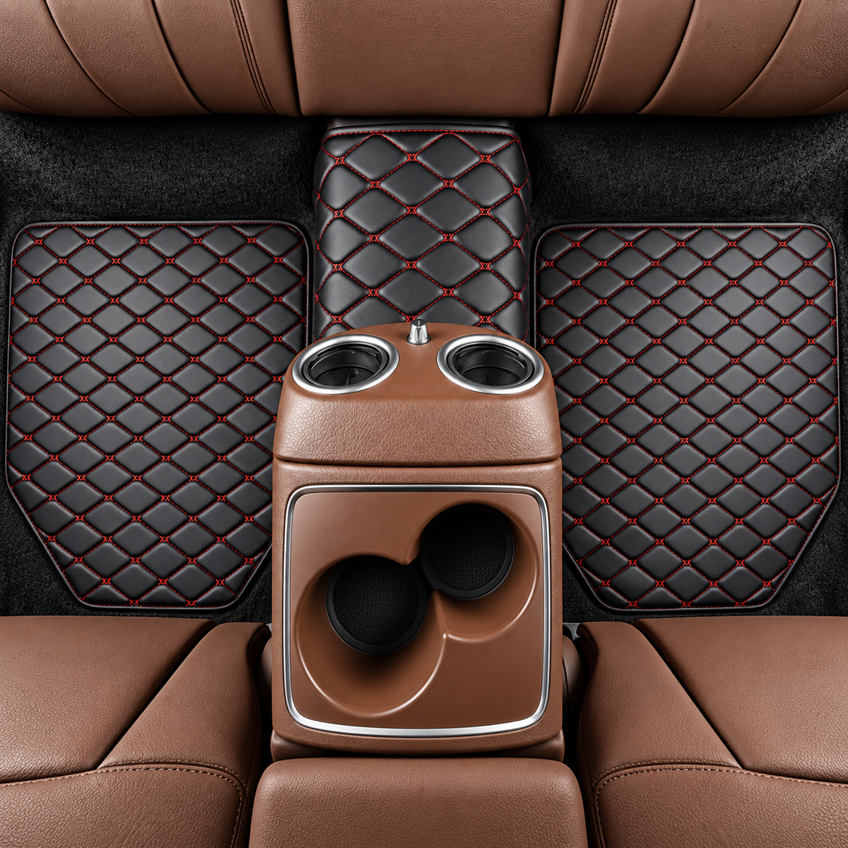 Universal Car Floor Mats Red  – 5 Piece PU Leather Waterproof Interior Protector Set