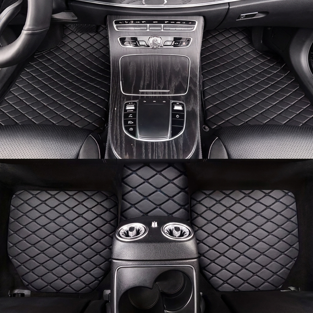 Universal Car Floor Mats Black – 5 Piece PU Leather Waterproof Interior Protector Set