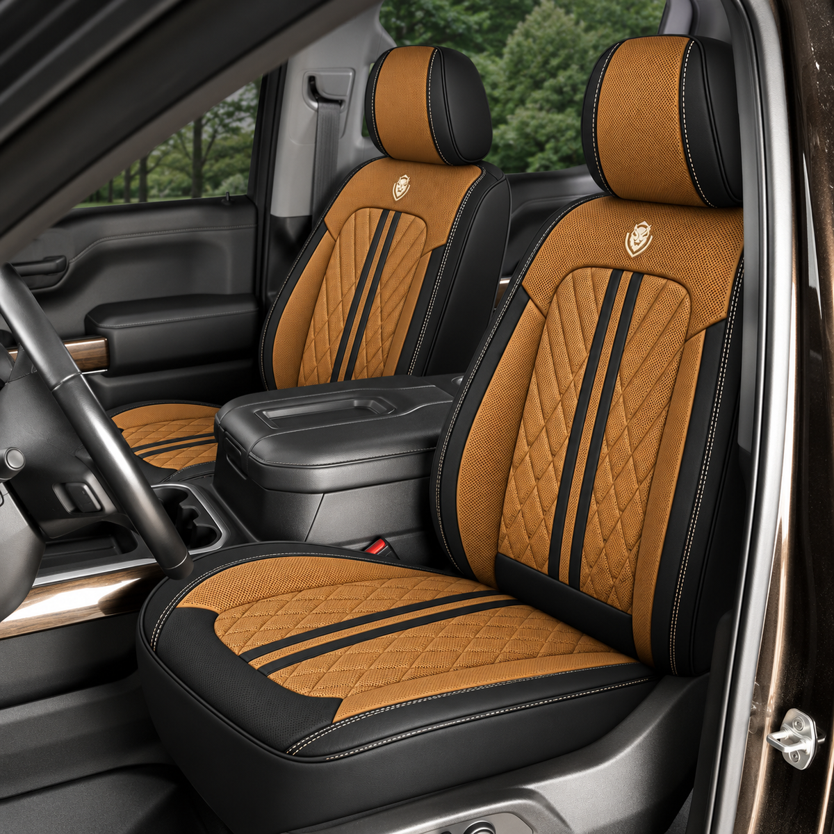 Car Seat Covers – Waterproof Set, Front & Rear, Brown & Black  | Brackridge