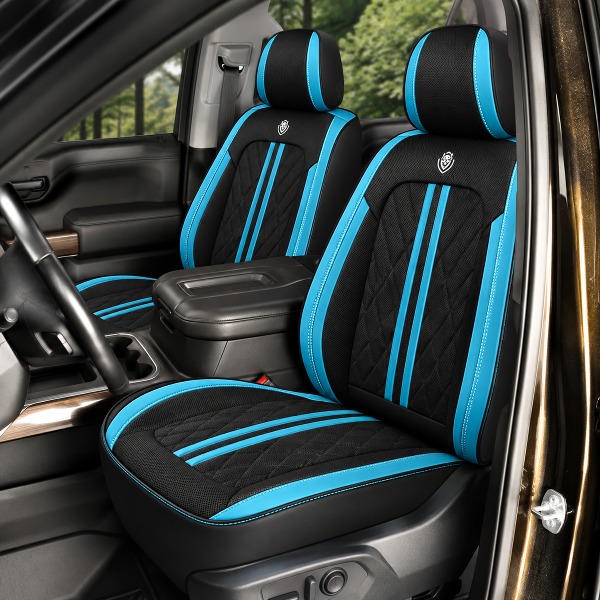 Car Seat Covers – Waterproof Set, Front & Rear, Cyan Blue  | Brackridge