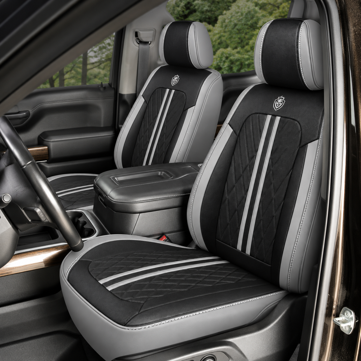 Car Seat Covers – Waterproof Set, Front & Black & Grey | Brackridge