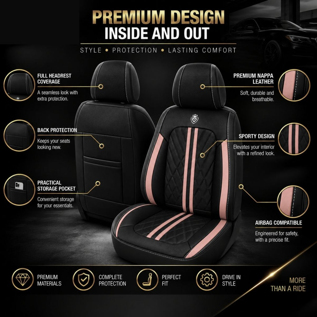 Car Seat Covers – Waterproof Set, Front & Rear, Pink & Black  | Brackridge