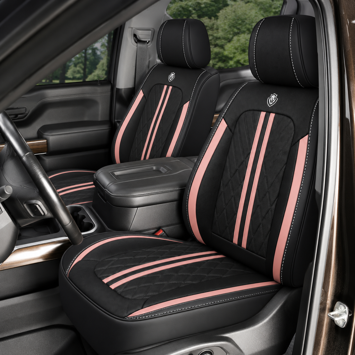Car Seat Covers – Waterproof Set, Front & Rear, Pink & Black  | Brackridge