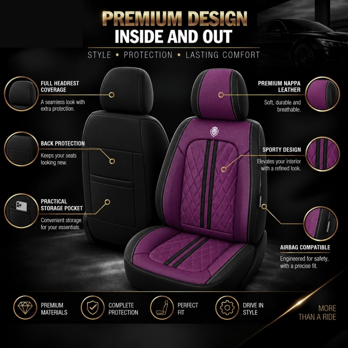 Car Seat Covers – Waterproof Set, Front & Rear, Purple  | Brackridge