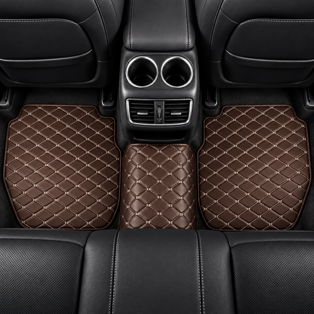 Universal Car Floor Mats Brown  – 5 Piece PU Leather Waterproof Interior Protector Set