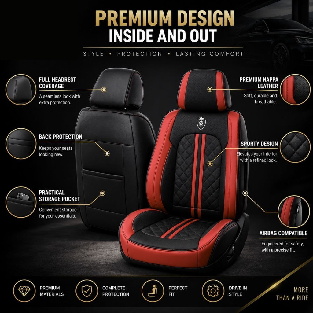 Car Seat Covers – Waterproof Set, Front & Rear,  Black & Red  | Brackridge