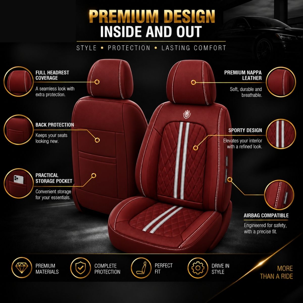 Car Seat Covers – Waterproof Set, Front & Rear, Burgundy  | Brackridge