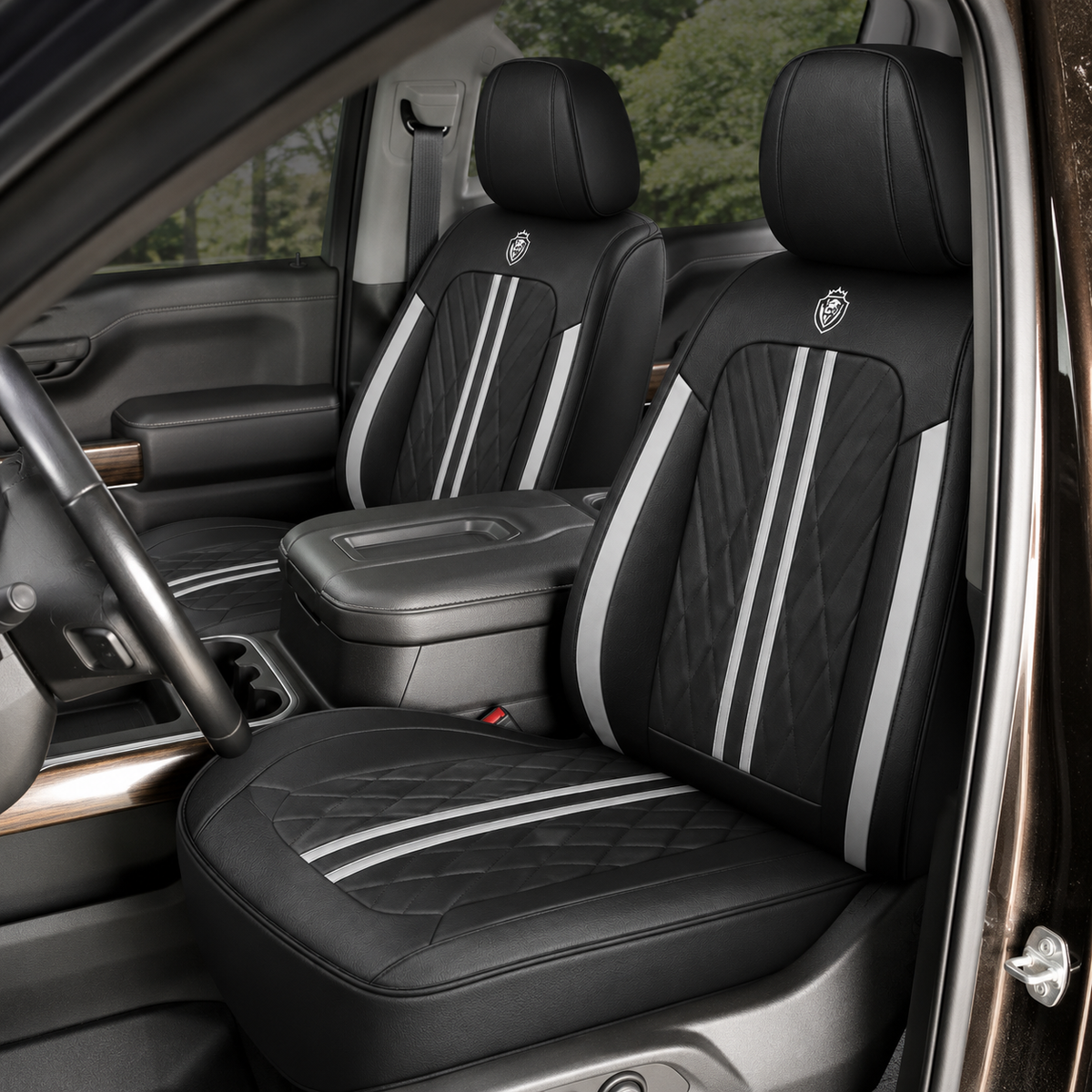 Car Seat Covers – Waterproof Set, Front & Rear, Black & White | Brackridge