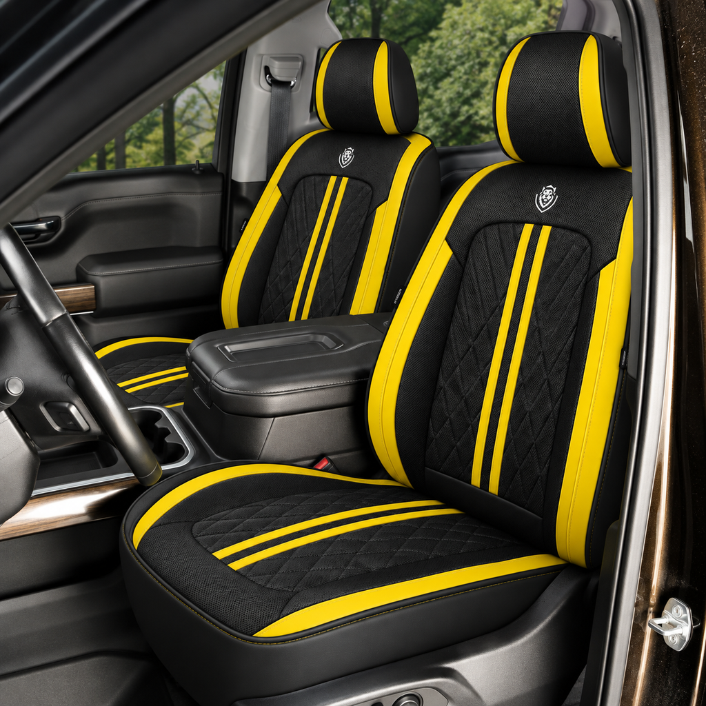 Car Seat Covers – Waterproof Set, Front & Rear, Black & Yellow  | Brackridge